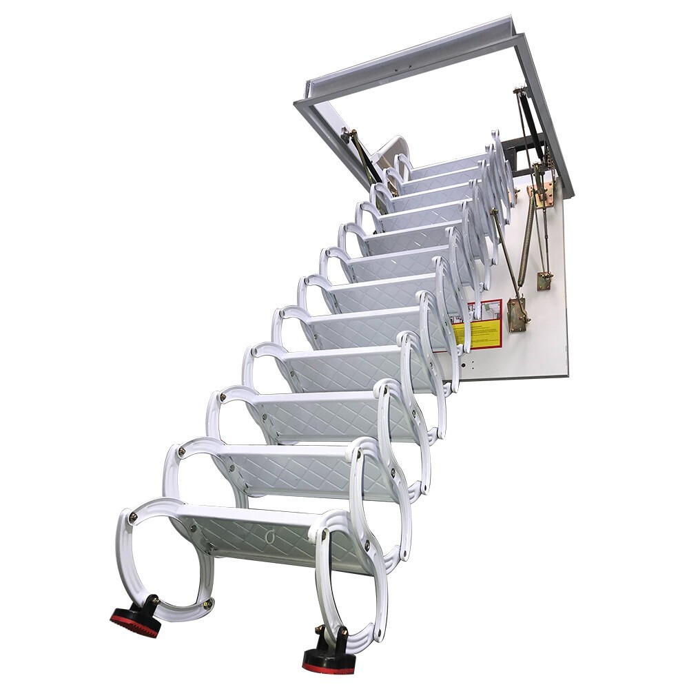 12 Steps Attic Ladder Pull Down System, Carbon Steel Attic Ceiling Folding Ladd