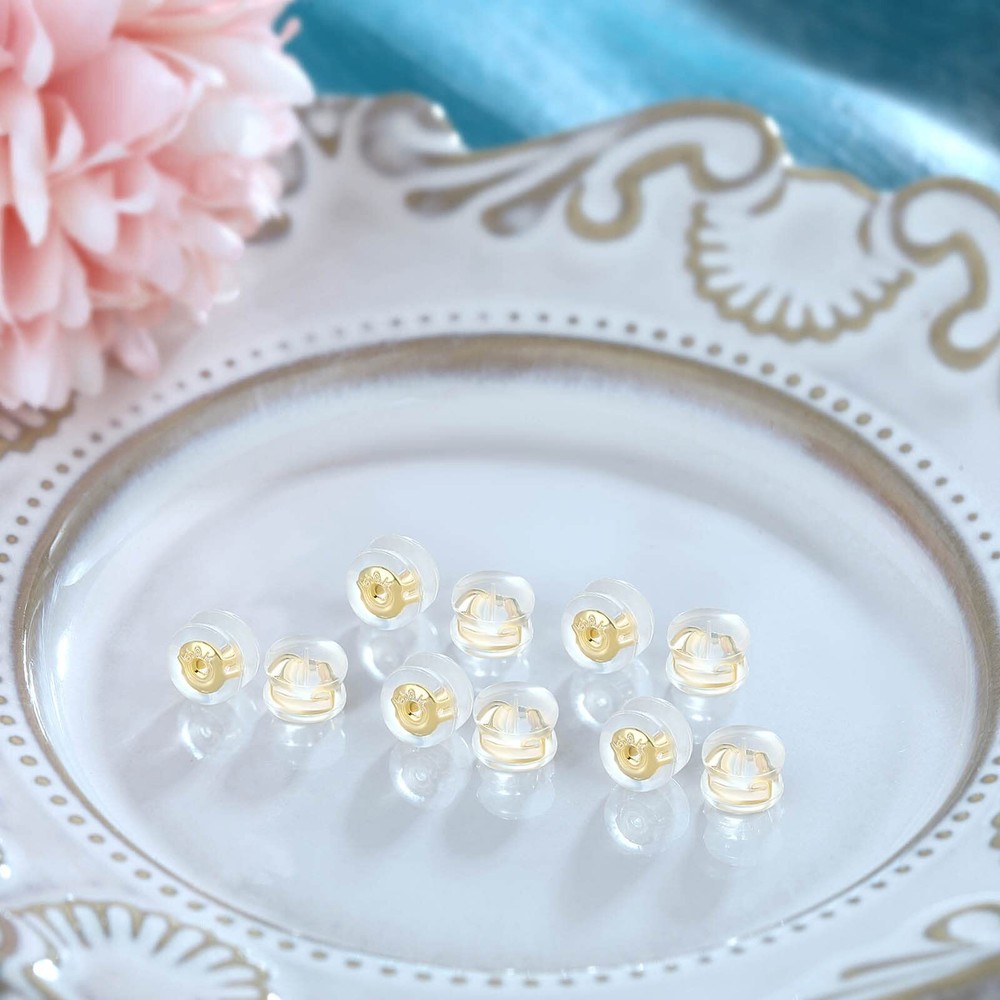 Earring Backs,18K Gold Silicone Earring Backs for Studs/Droopy Ears,Locking S...
