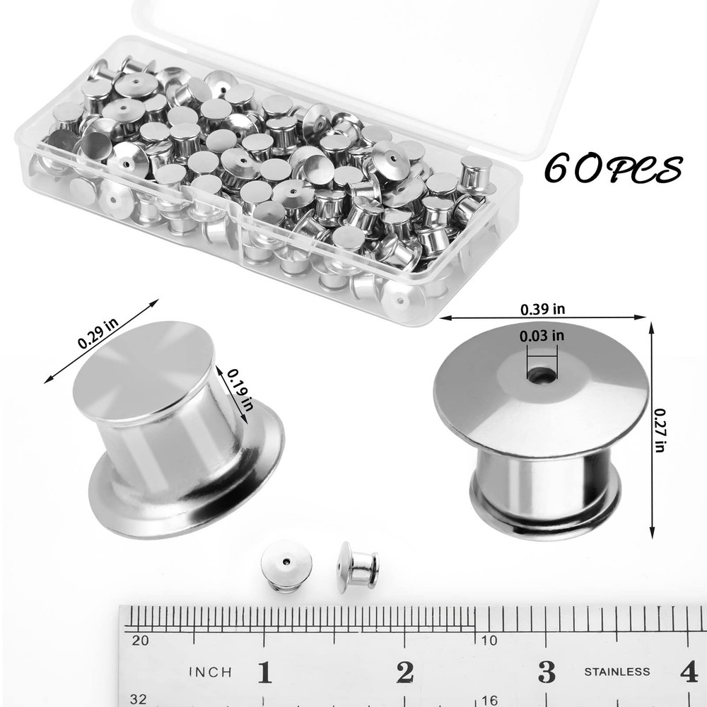 YGAOHF 60PCS Locking Pin Backs for Enamel Pins, Secure Small, silver