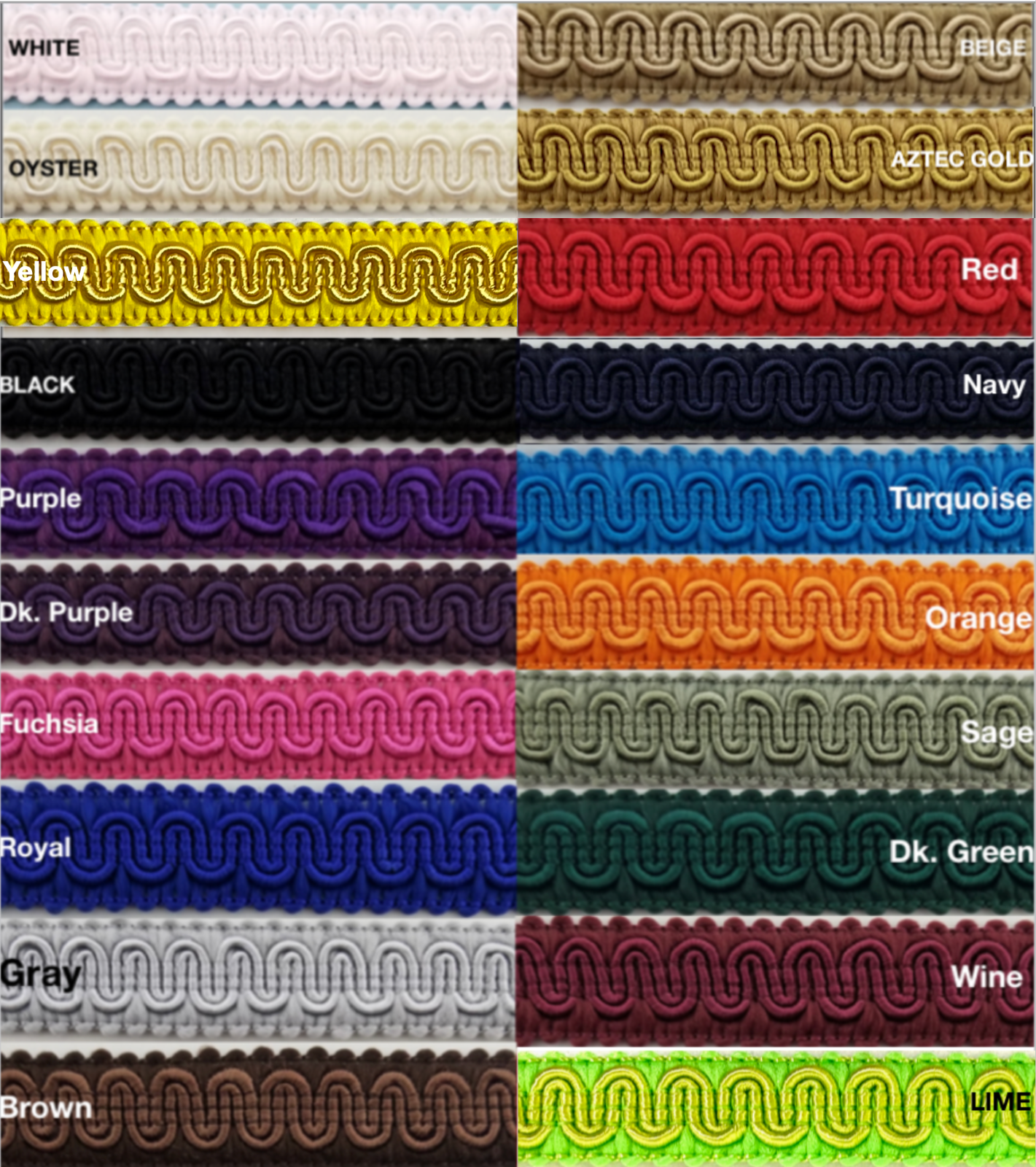 1/2" Scroll Braid Gimp w/ Backing - 12 Continuous Yards - Many Color Options!