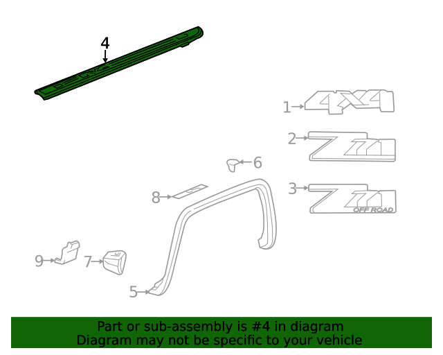 Genuine GM Anthracite Driver Side Pickup Box Side Upper Molding 22987367
