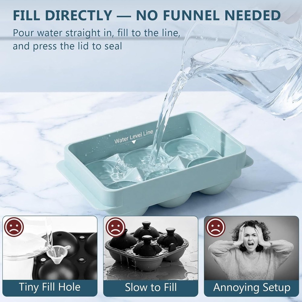 1.9" Round Ice Cube Mold Set - Effortless Easy Fill & Twist Release