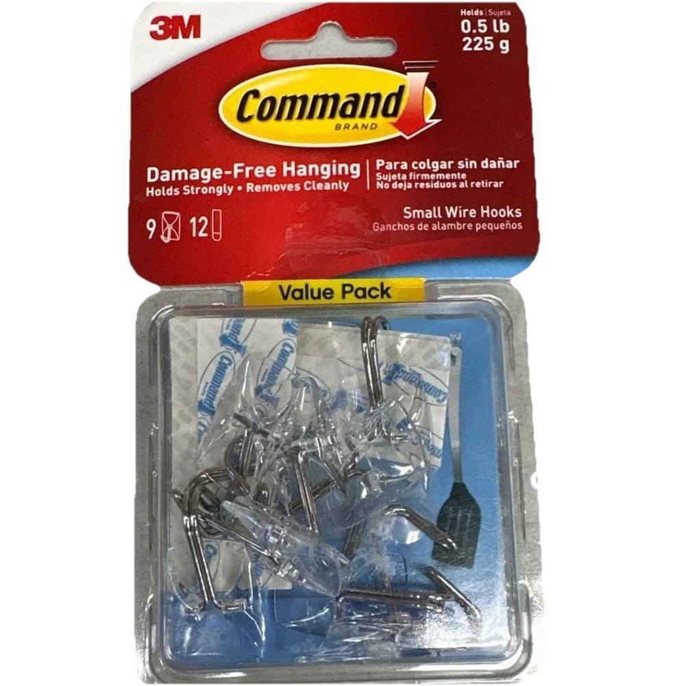 Command Small Wire Hooks 9 Hooks And 12 Strips 17067CLR-9ES {A}