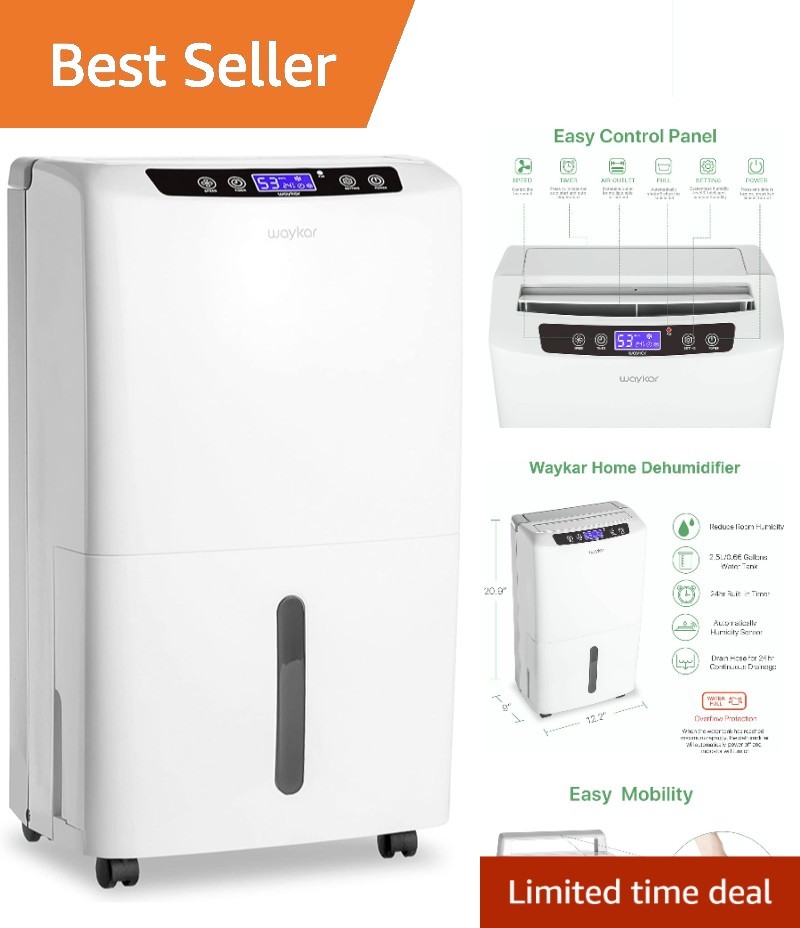Compact 2000 Sq. Ft Dehumidifier - 34 Pints, Ergonomic Design, Washable Filter
