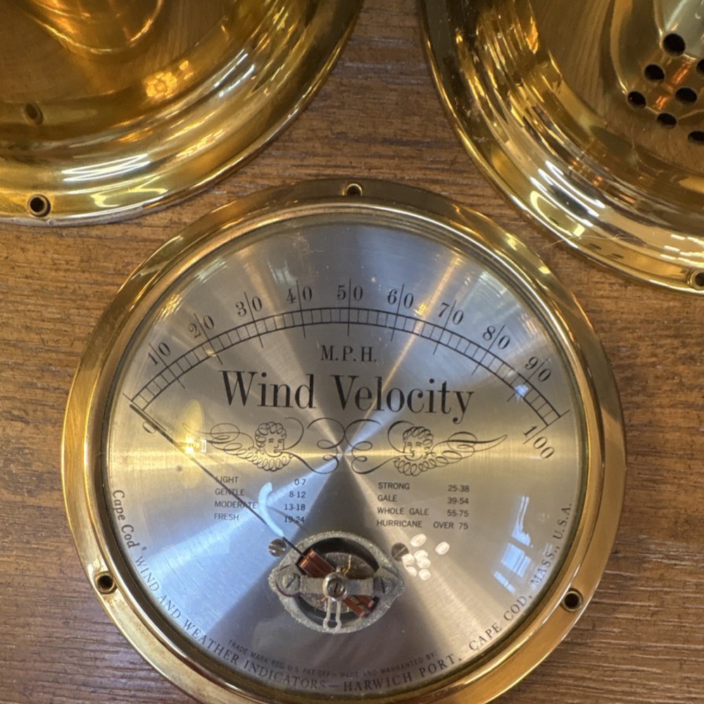 Schatz Royal Mariner Brass Clock, Barometer & Cape Cod Wind Velocity Sailing