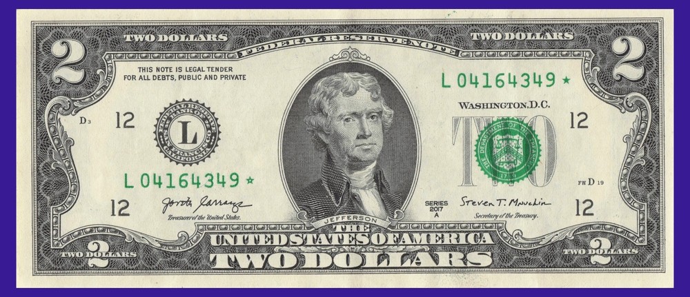 2017A $2 Dollar w/Solid Star & w/partial filled Star Errors L04164349* San Fran