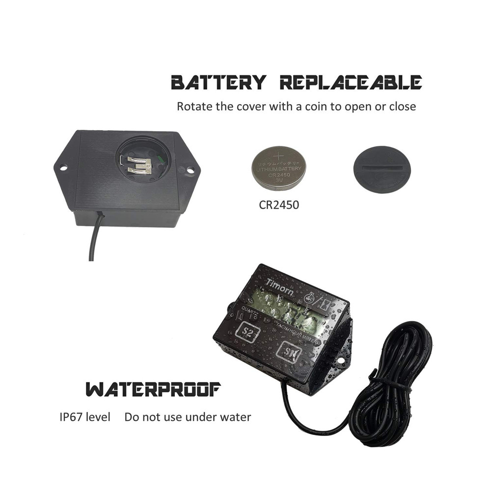 Tachometer for Small Engine,Inductive Hour Meter for 2 Stroke & 4 Stroke Small E