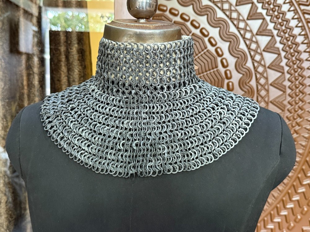 Mild Steel Chainmail Neck Protector – 8mm Dome Riveted Flat Ring LARP Armor