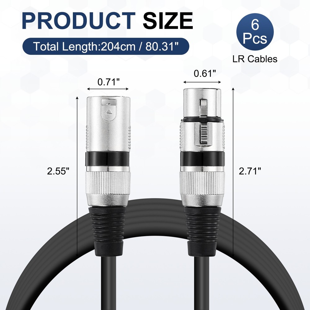6 Pcs XLR Cables, 6.5 ft Microphone Cable for Live Recording Studios, Black
