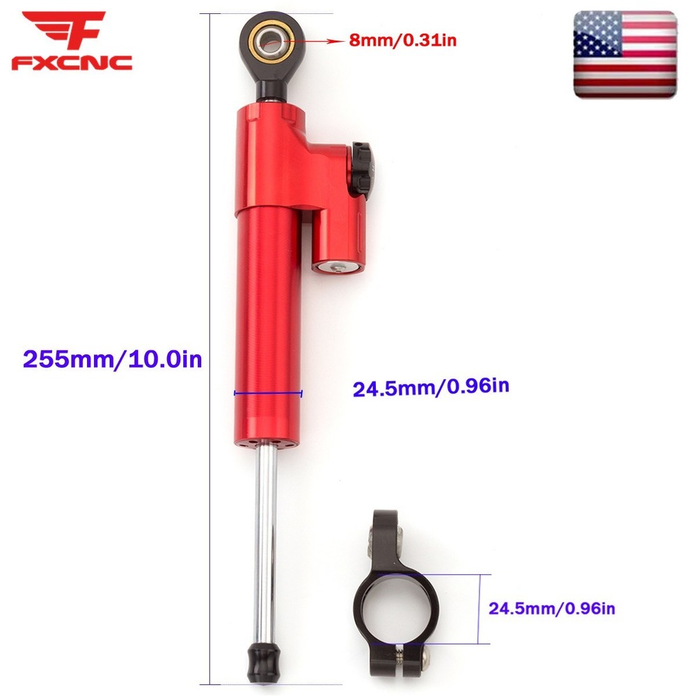255MM Motorcycle Universal CNC Adjustable Steering Damper Stabilizer Safety Red