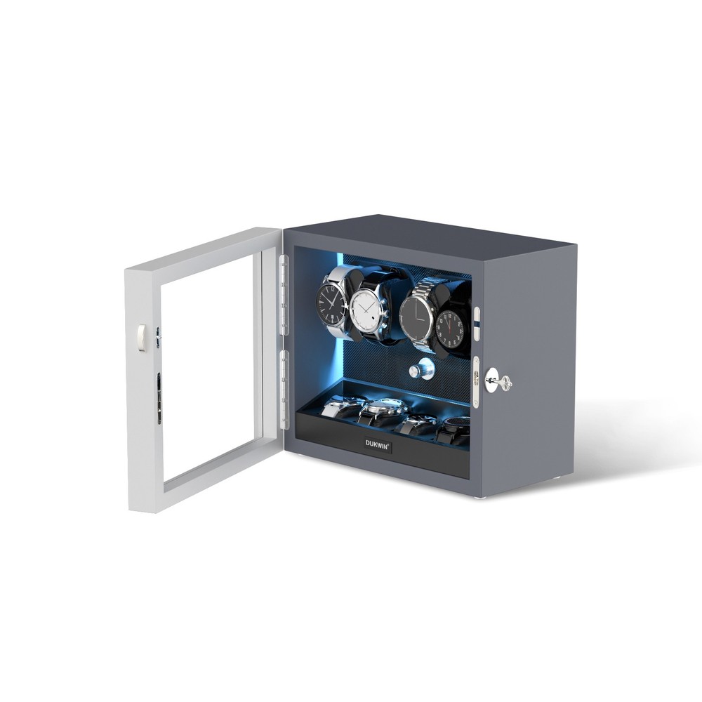 Automatic 4 Watch Winder with 4 Extra Storage Display Box Case Blue LED Patented