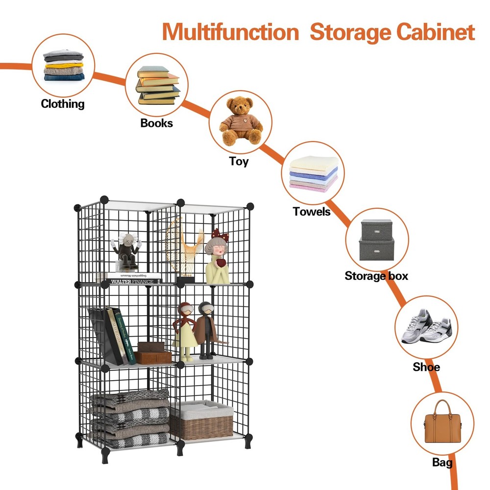 6 Cube Storage Wire Closet Organizers DIY Stackable Storage Shelves Bookcase ...