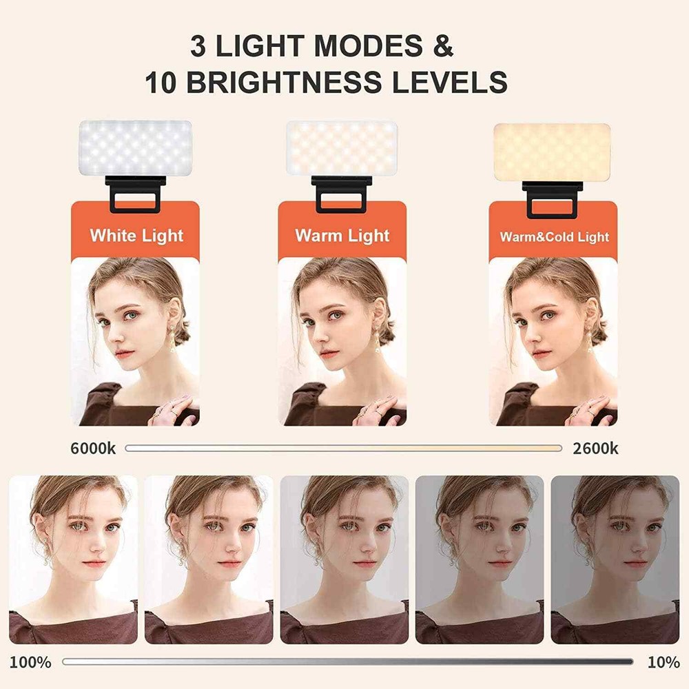 Selfie Light Phone Light with Clip - 78 LED, 3 Light Modes, Rechargeable