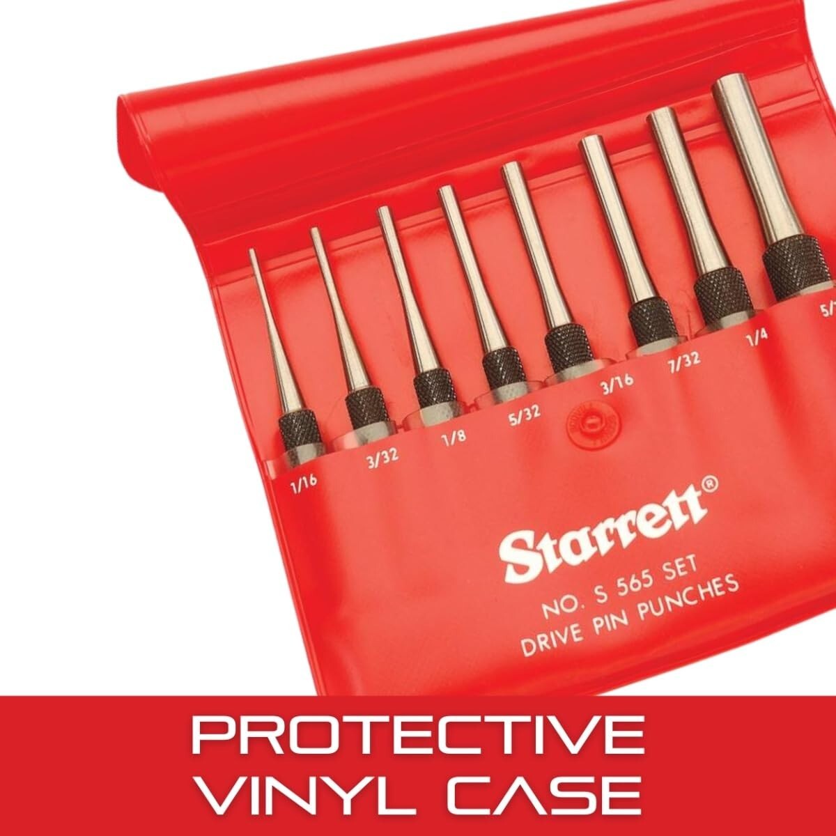 Starrett S565pc Pin Punches Set with Knurled Grip and Protective Vinyl Case