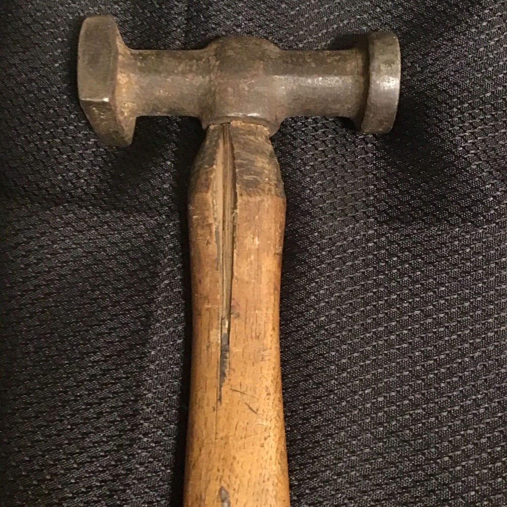 VINTAGE Auto Body Hammer - Square & Round Faces , Handle Has Cracks And Chips