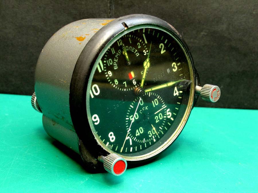 USSR Soviet Fighter Jet Cockpit Clock. Manual Winding. Good Working Condition.