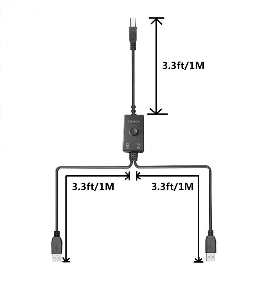 Printer Cable Splitter 2 in 1 Out,Prlnter for Two 6.5ft/2M, Black