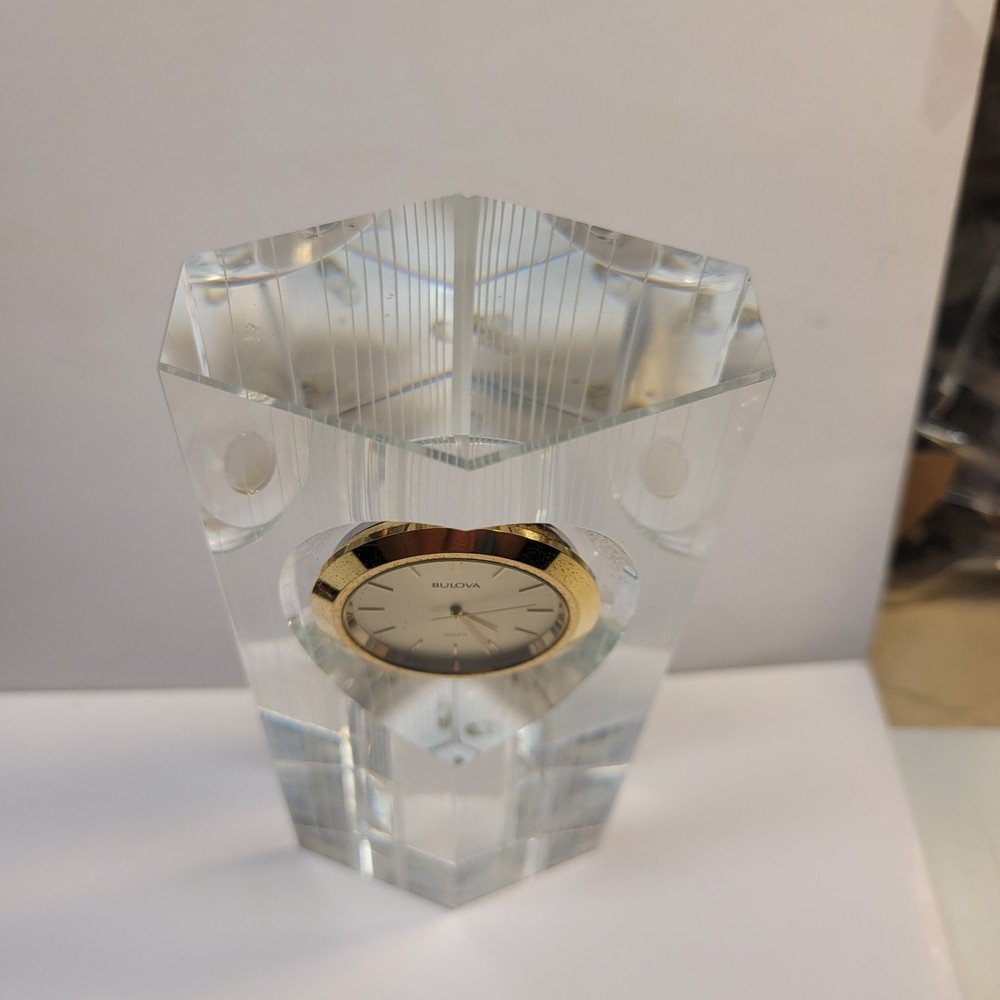 Bulova Heavy Paperweight Clock. Running