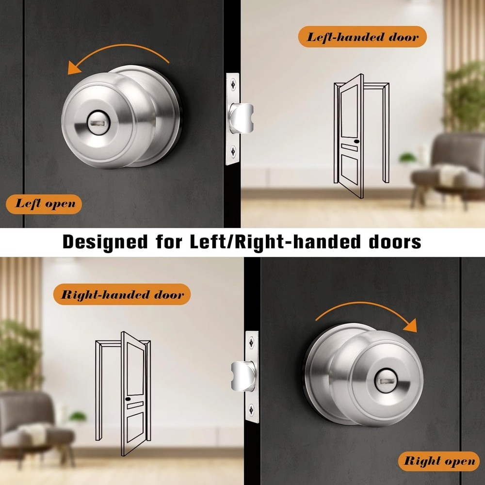 Durable Stainless Steel Privacy Knob Set - 5 Pack with Keyless Function