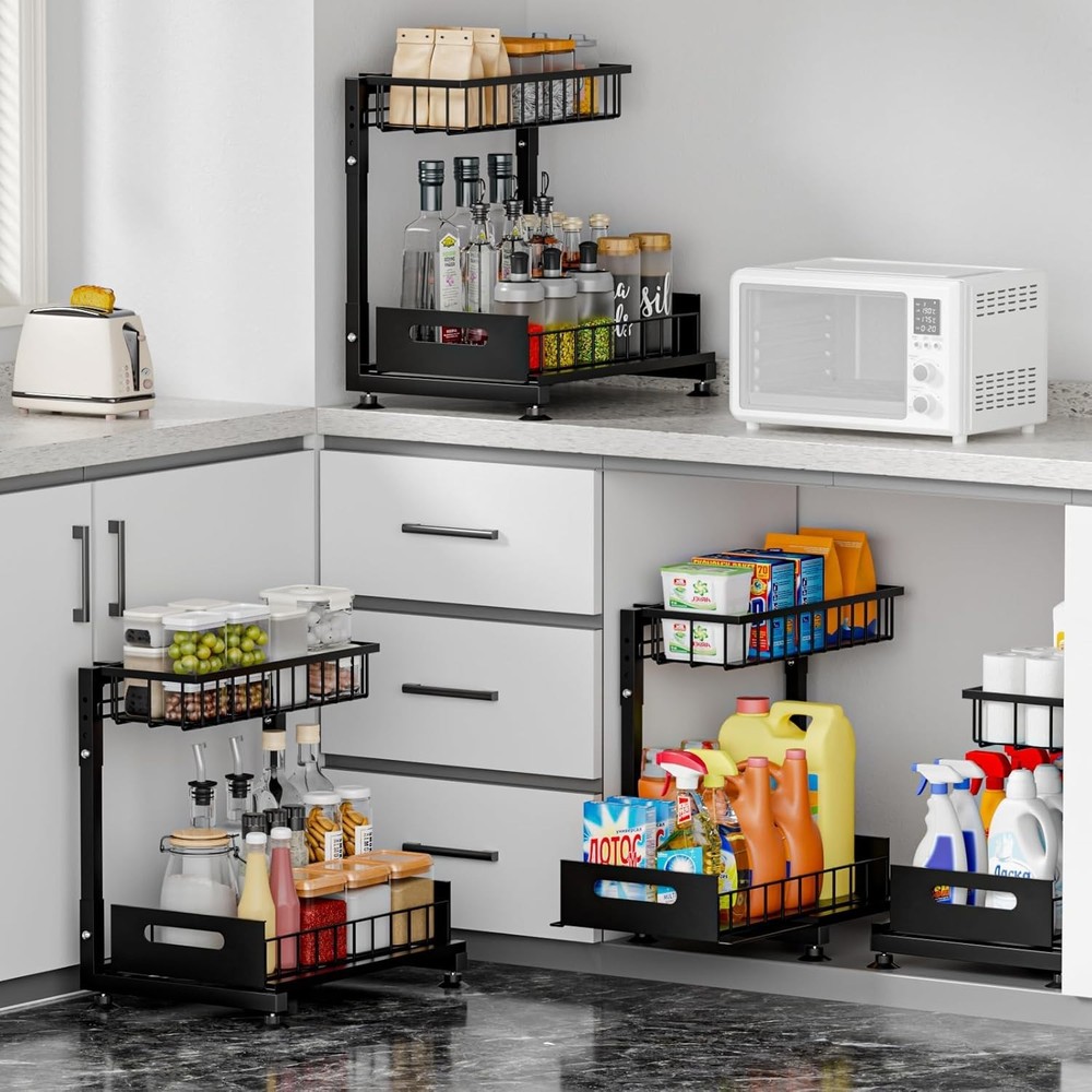 Heavy-Duty 2-Pack Under Sink Pull Out Organizer, Rust & Mildew Resistant Metal