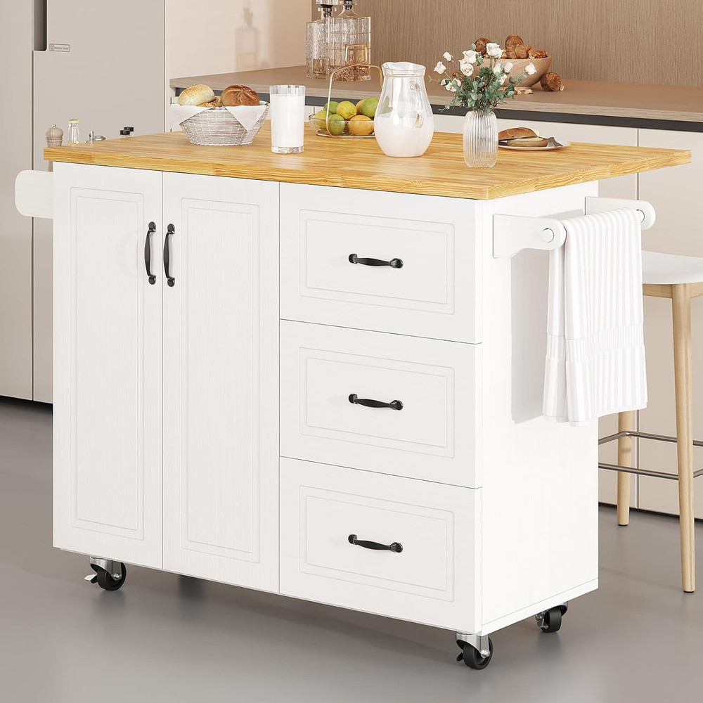 4 EVER WINNER Kitchen Island with Storage on Wheels, Rolling Kitchen Island with