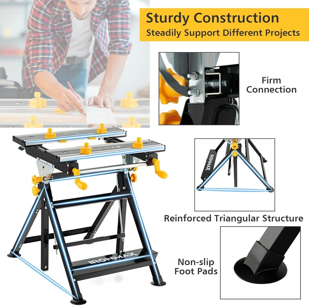 Goplus Portable Workbench, Folding Work Table w/Tiltable Platform, Metal
