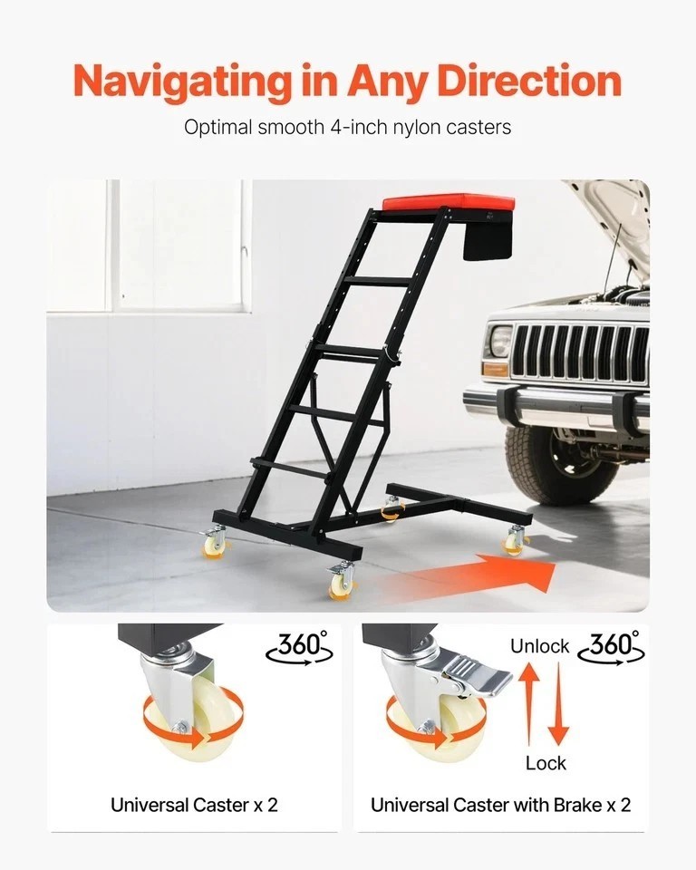 Automotive Topside Creeper 400LBS Adjustable Height Movable with 4 Wheels