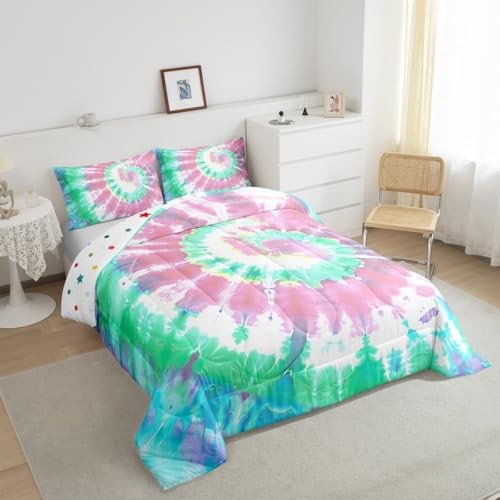 Tie Dye Down Comforter, Girls Boho Psychedelic Pink Comforter Set King Multi 15