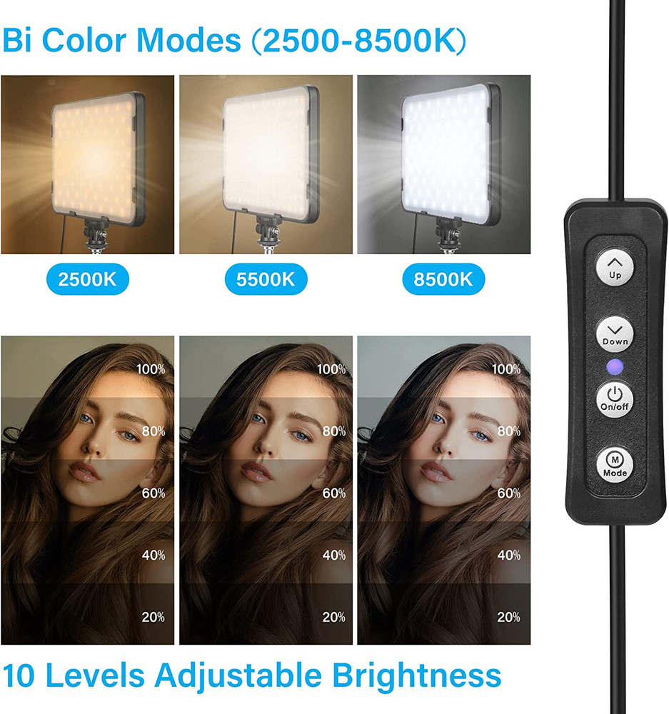 2 Pack LED Video Light Kit 63" Tripod Dimmable 2500-8500K USB