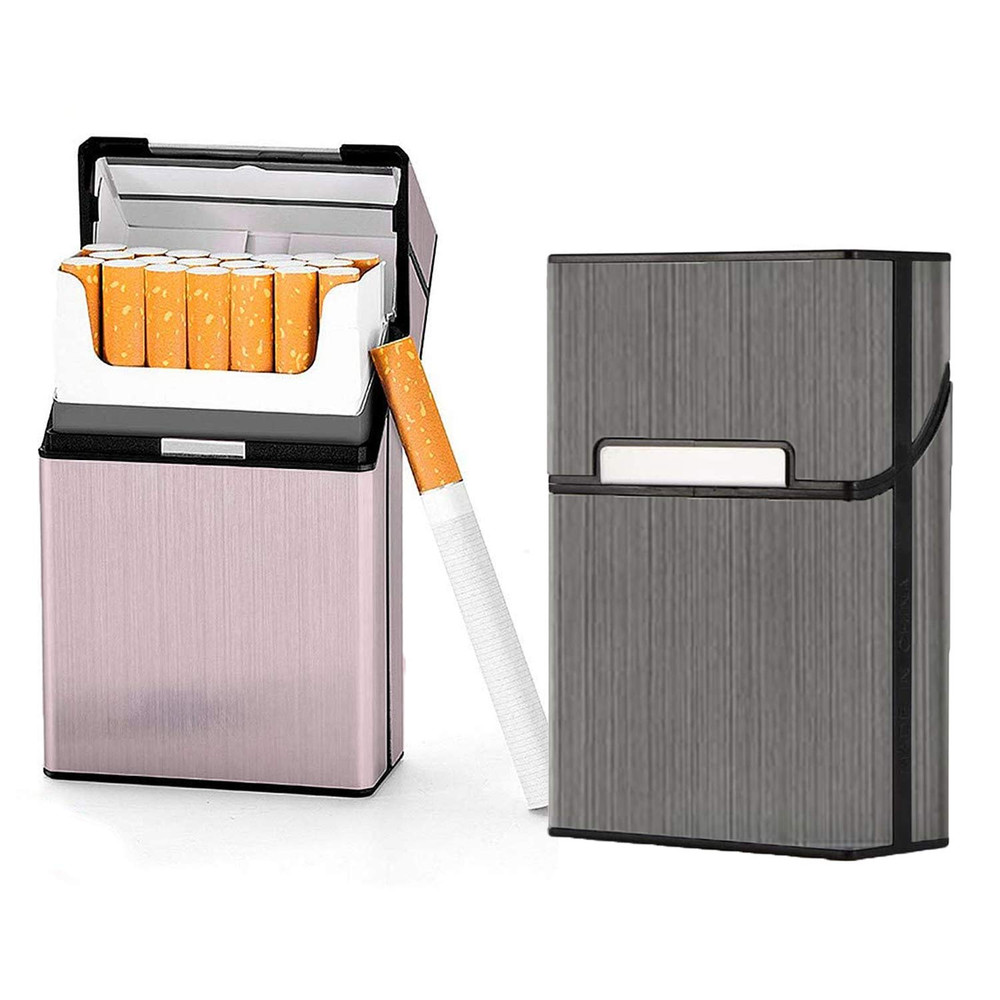 Cigarette Case Brushed Metal Cigarette Case with Magnetic Switch Flip Closure...