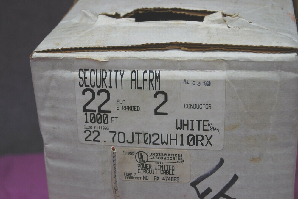 White 22/2 Stranded Security Alarm Cable 1000 ft CL2R S5108