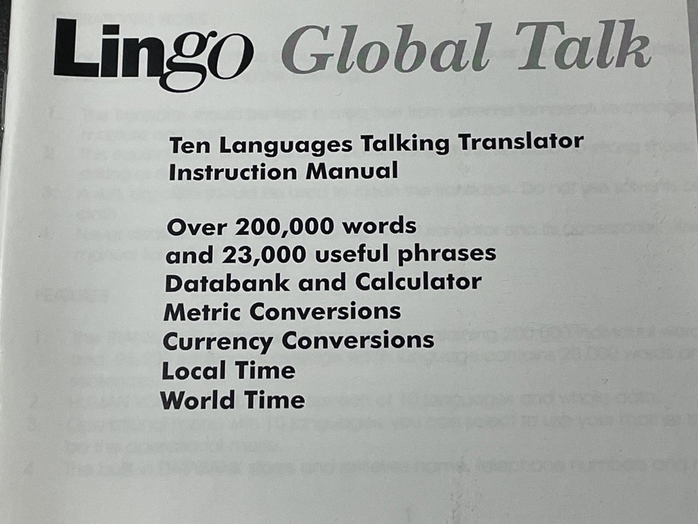 LINGO Global Talk GT-1 Talking Language Translator 10 Languages NEW-OPEN BOX