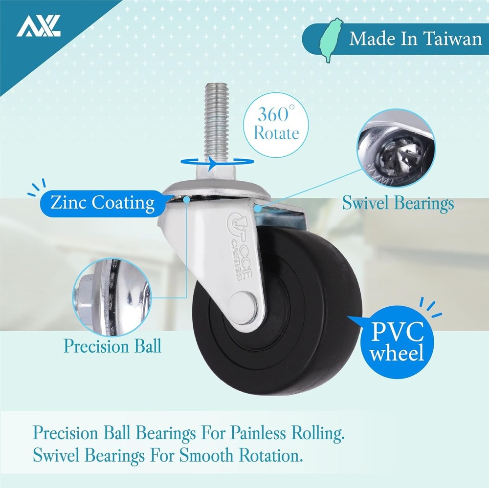 AXL 5/16 Threaded Stem Casters, 2 Inch Caster Wheels, x 1, Black