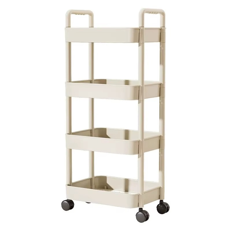 Trolley with Handlebar and Storage Rack, Floor-Standing, Multi-Layer Storage.