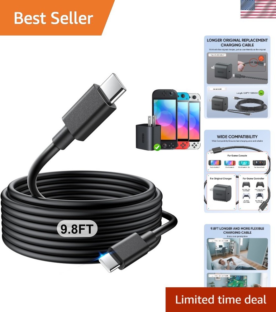 Ultra Long 9.8FT USB-C Cable for Switch 2 - Durable Fast Charging Solution