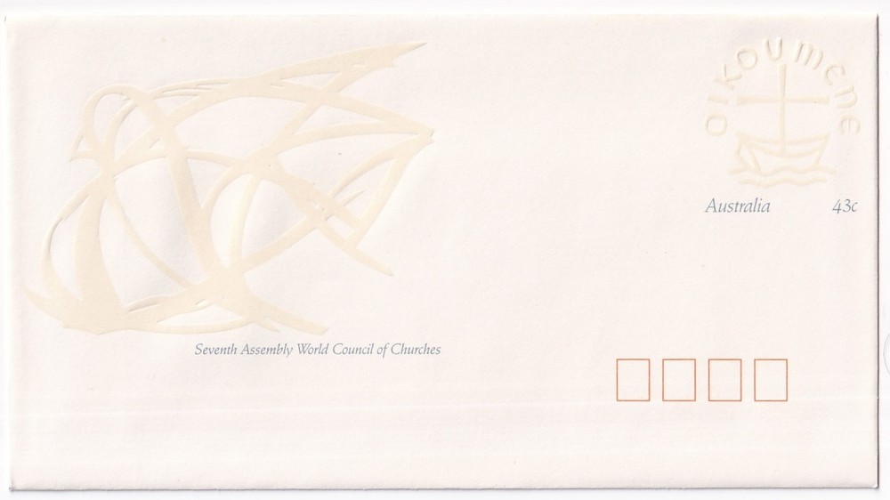 STAMP AUSTRALIA  "WORLD COUNCIL OF CHURCHES" 43 CENT 1991 ENVELOPE