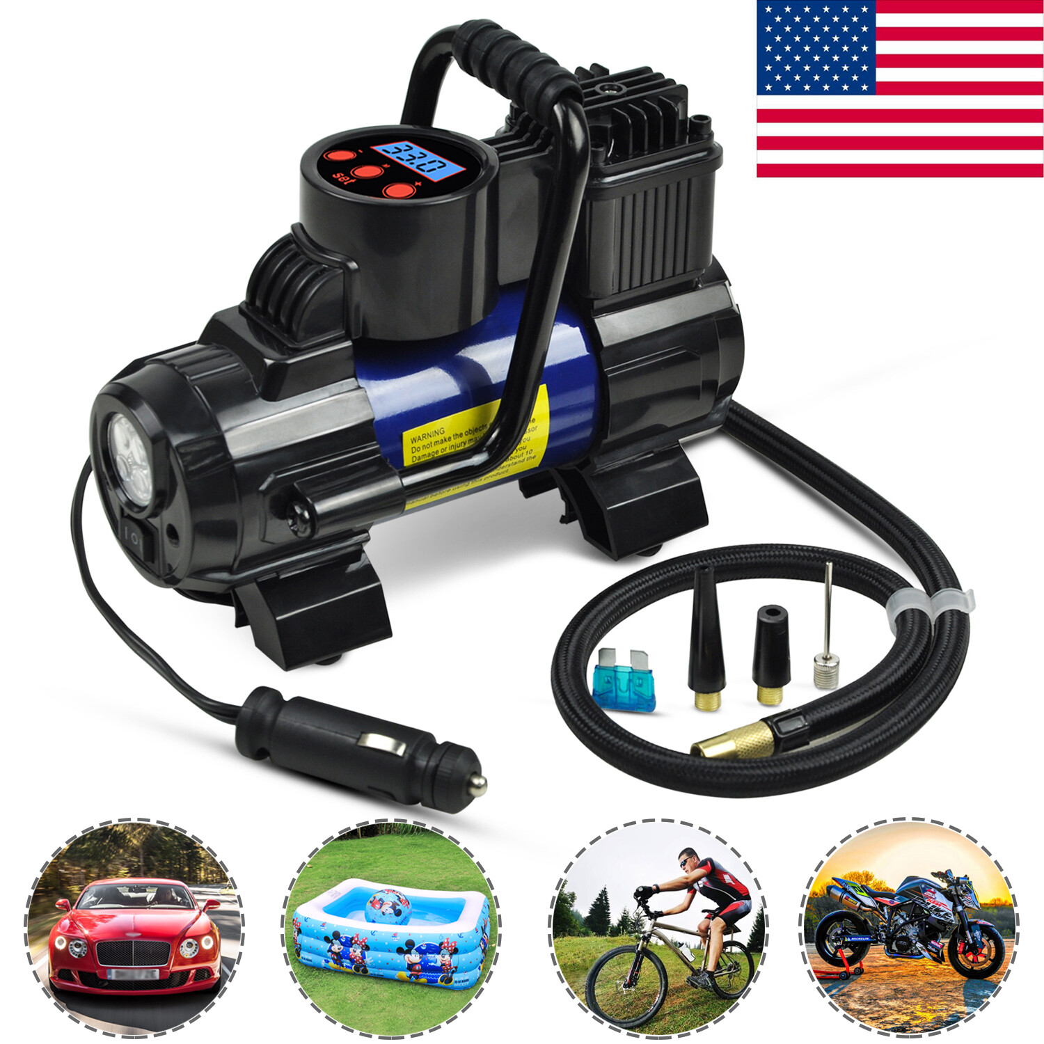 Heavy Duty Portable Air Compressor Car Tire Inflator Electric Auto 12V DC 150PSI