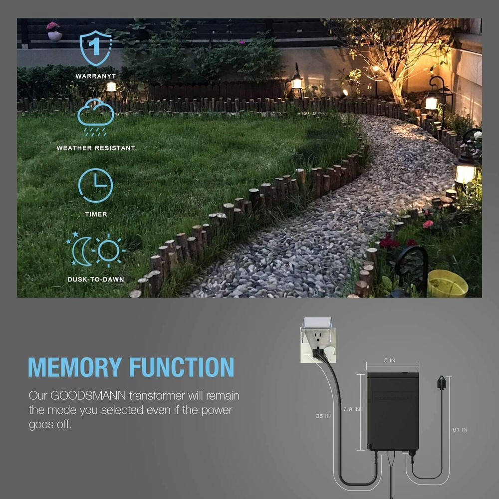 Goodsmann Low Voltage Transformer With Photo Eye Sensor and Timer