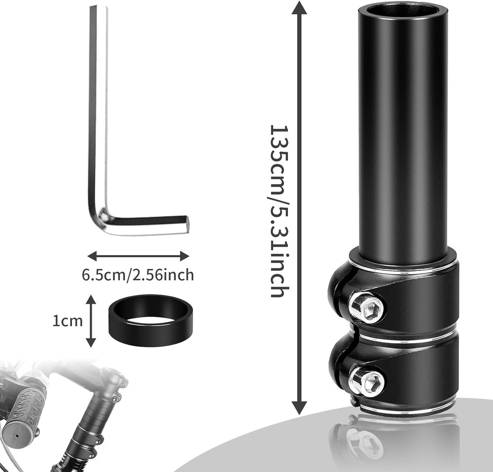 Bike Stem Riser Adjustable,Handlebar Extender, Increases Height 1-1/8", Black