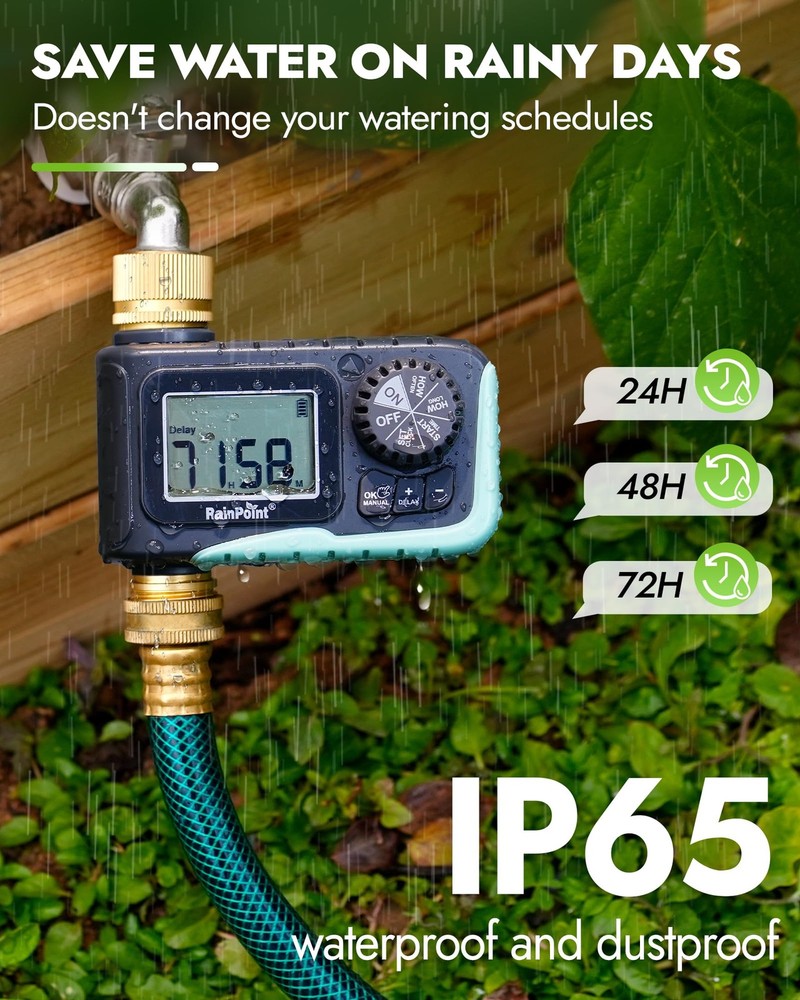 RAINPOINT Sprinkler Timer with Brass Inlet & Outlet, Programmable Hose Timer for