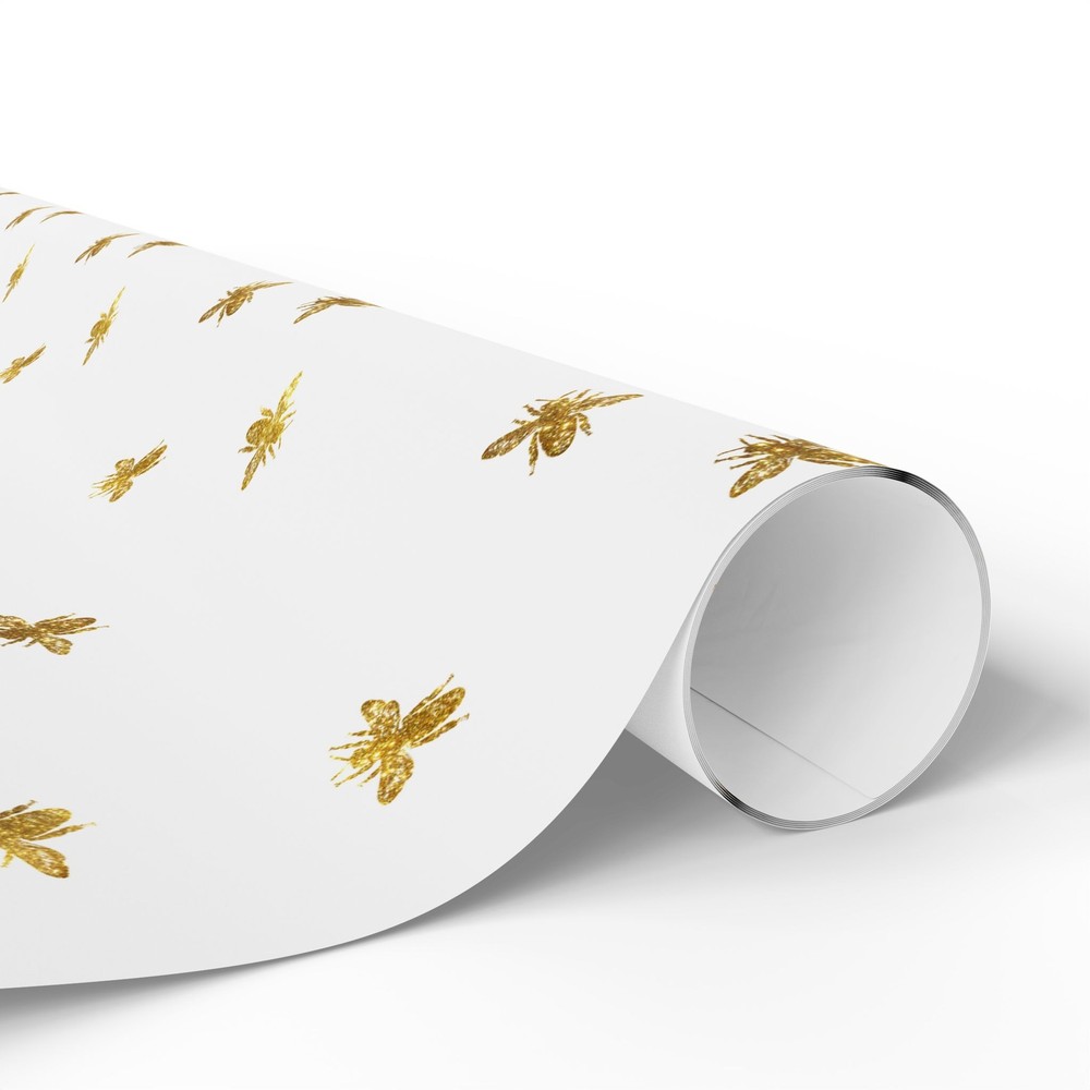 White With Gold Bee Pattern Wrapping Papers