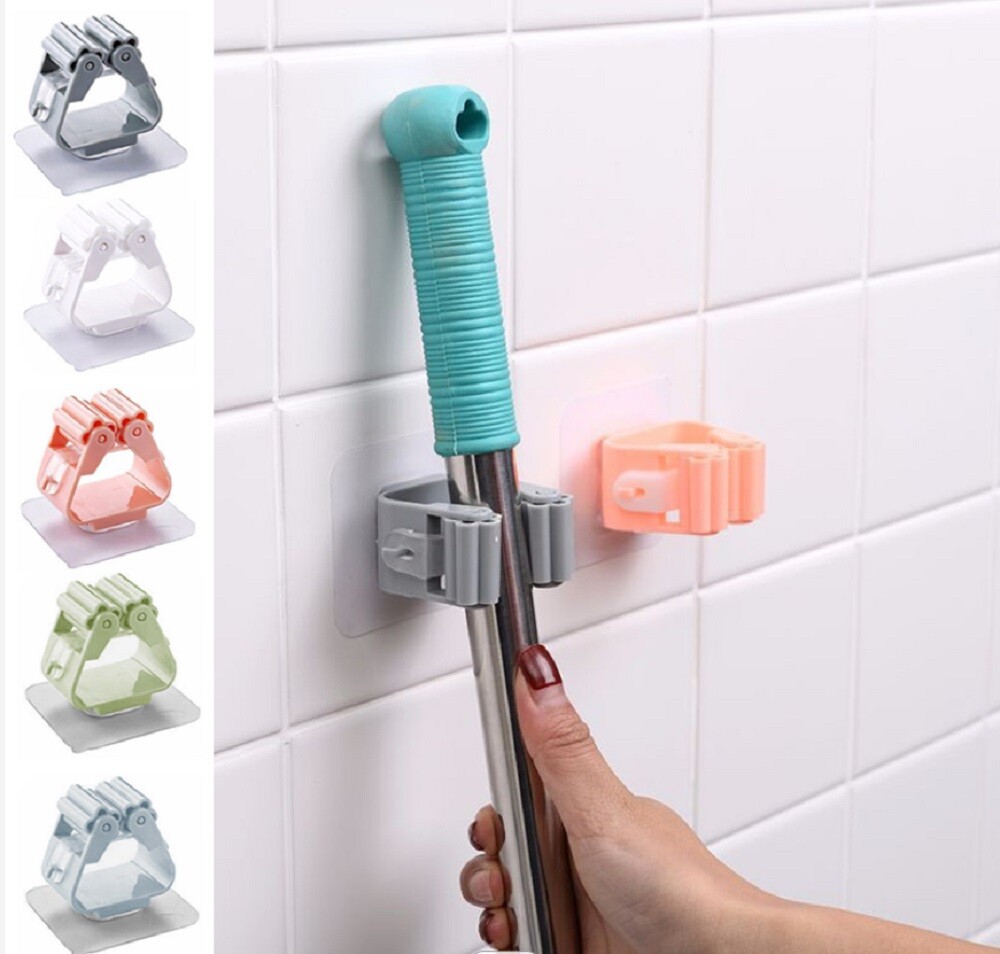 5 Self-Adhesive Broom Mop Holder - Wall Mounted, No-Drill Space-Saving Oragnizer