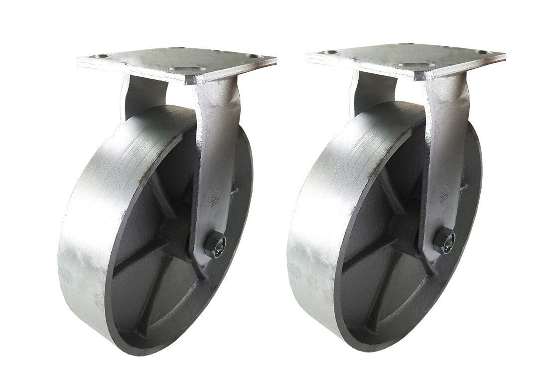 2 Heavy Duty Caster Set 4" 5" 6" 8" Steel Wheels Rigid Swivel Brake Total Lock