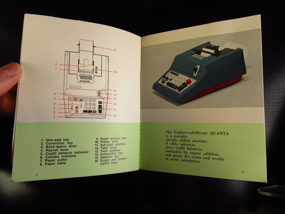 Vintage Underwood Olivetti Quanta Adding Machine Instruction Manual