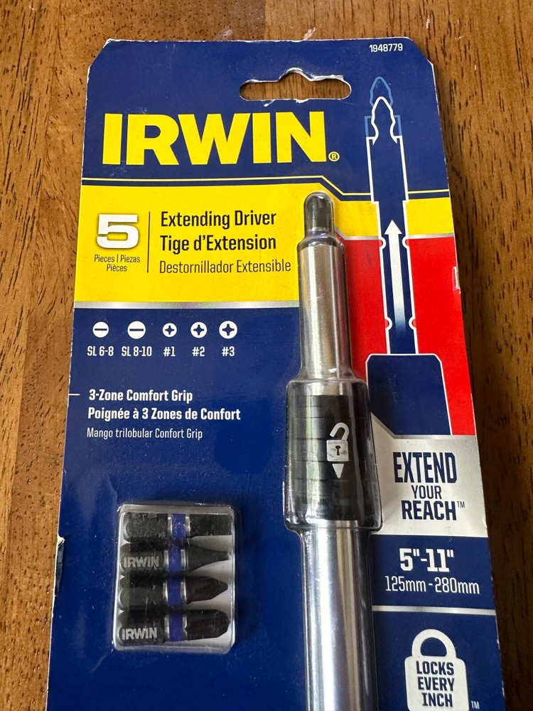 Irwin Tools 1948779 Extending Screwdriver with 5 Impact Bits New