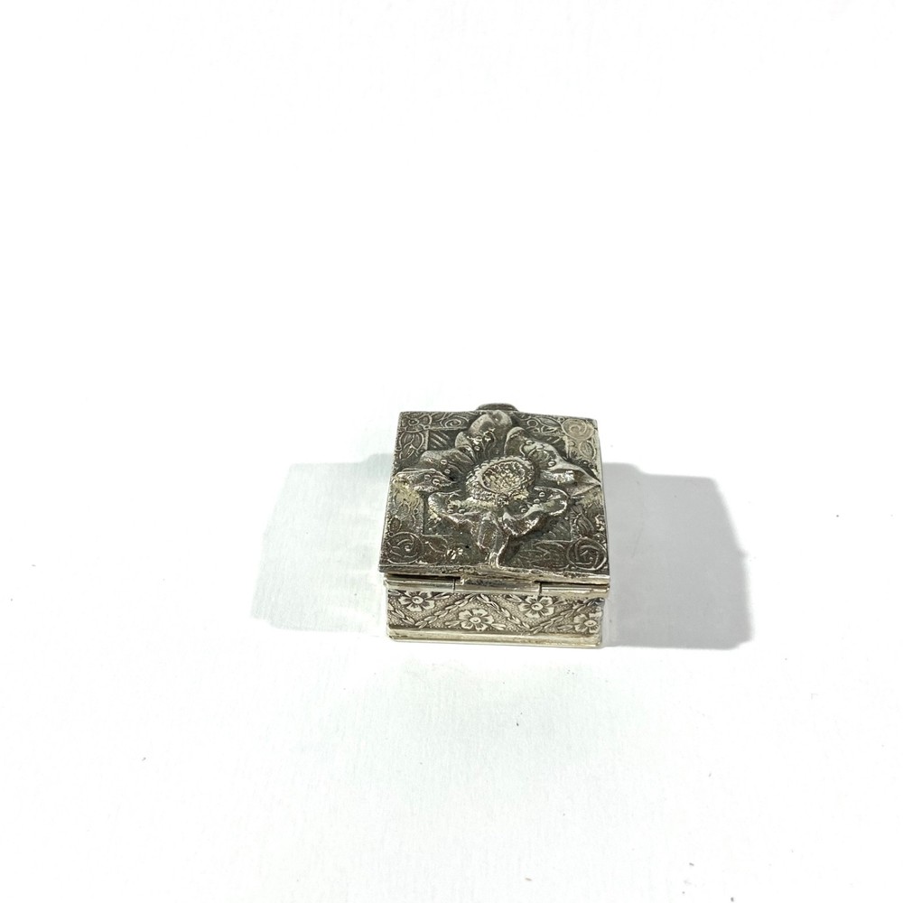 Antique Solid Silver Pillbox , Hallmarked Pill box with floral decors
