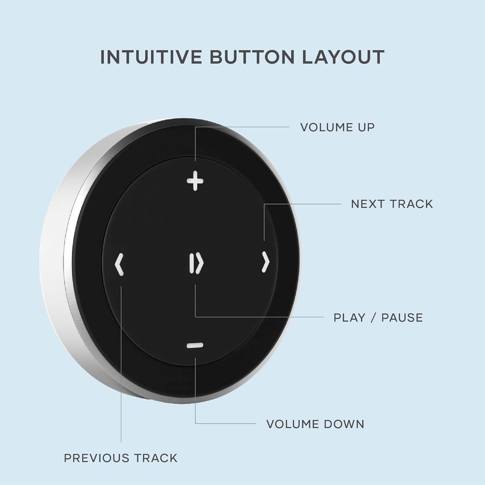 Bluetooth Media Button with Steering Wheel Mount, Wireless Music & Volume Con...