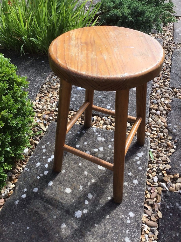 Vintage Pine Button Round Stool