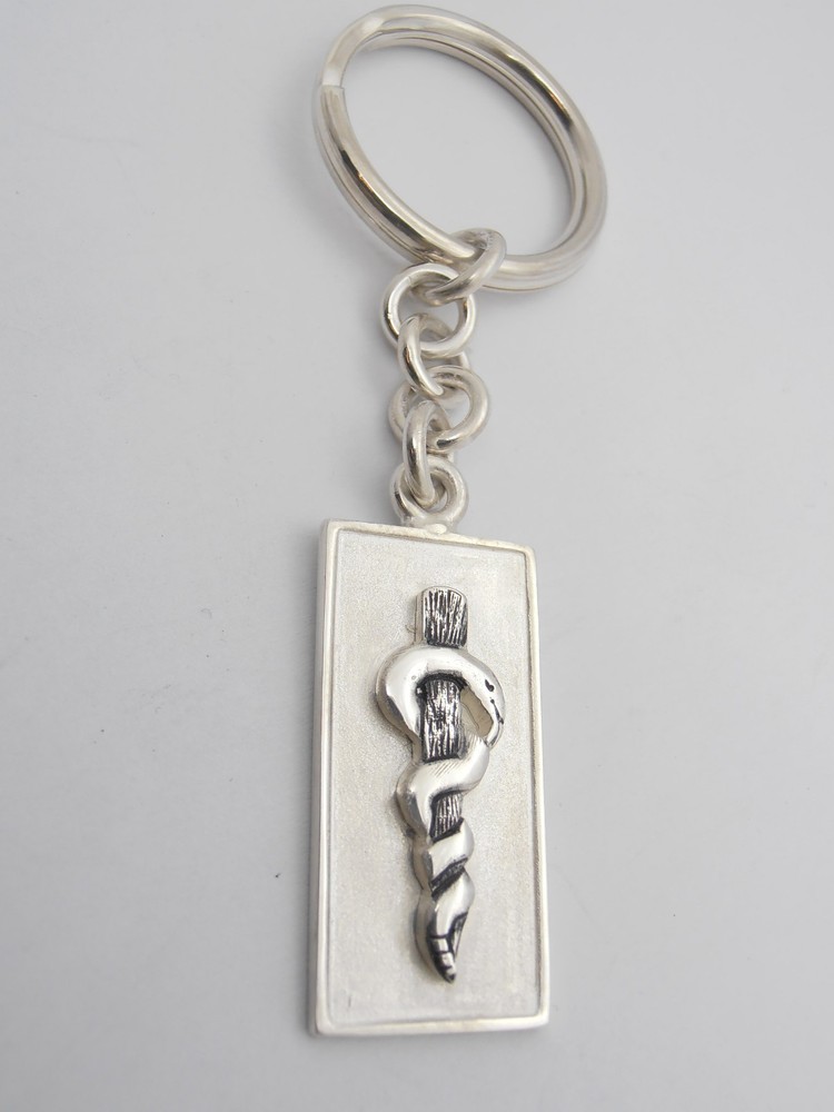 Aesculapius Stick: 925 Silver Keychain - Asclepius - Doctors - Doctors