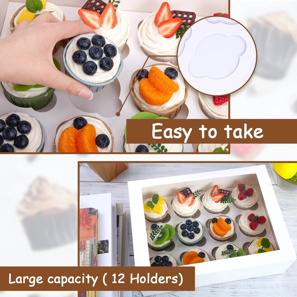 12 Count Cupcake Boxes, 6PCS Cupcake Container with Window Boxes Holding 72 Past